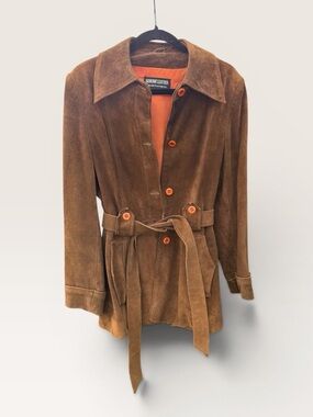 Vintage Suede Belted Jacket - Brown